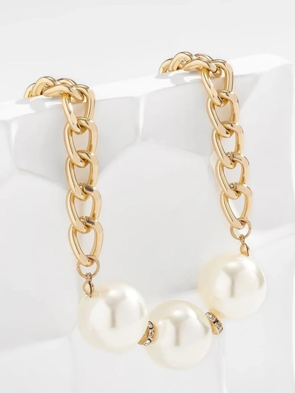Golden Chain Choker with Three Pearl Orbs